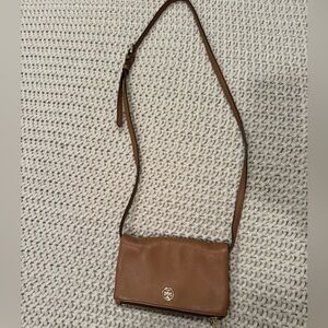 Tory Burch Brown Leather Crossbody Bag with Flap Closure